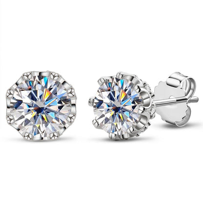 925 Sterling Silver Round Cut Moissanite Diamond Classic Stud Earrings