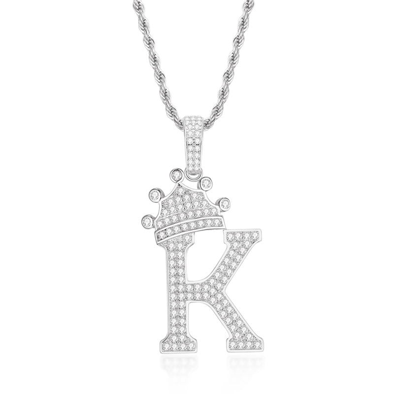 925 Sterling Silver Created Diamond Hip Hop Micro Pave The Letter K Pendant Necklace