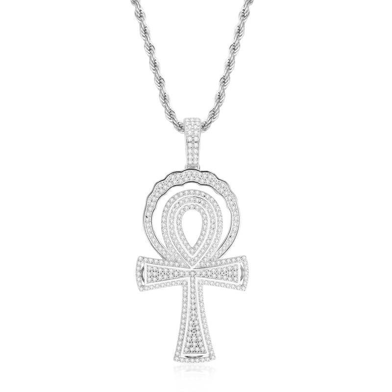 925 Sterling Silver Created CZ Cross Hip Hop Luxury Multilayer Pendant Necklace