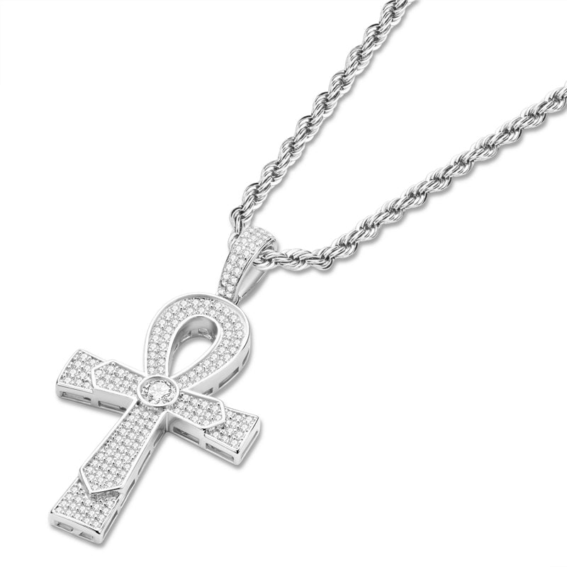 925 Sterling Silver Round Cut Created Diamond Cross Hip Hop Luxury Pendant Necklace