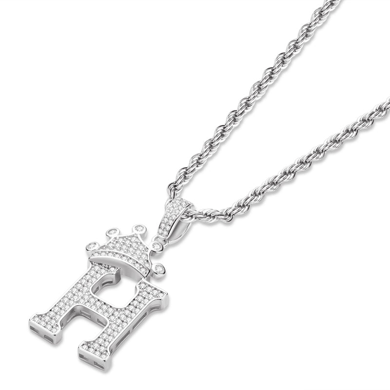 925 Sterling Silver Round Cut Created Diamond Hip Hop Micro Pave The Letter H Pendant Necklace