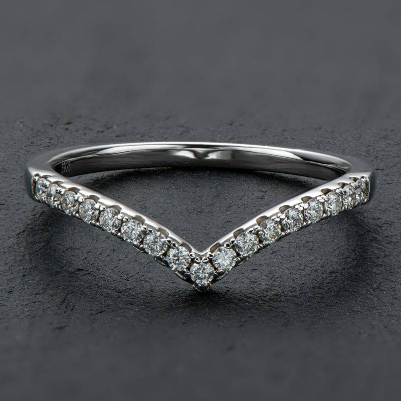 925 Sterling Silver V-Shape Round Cut CZ Band