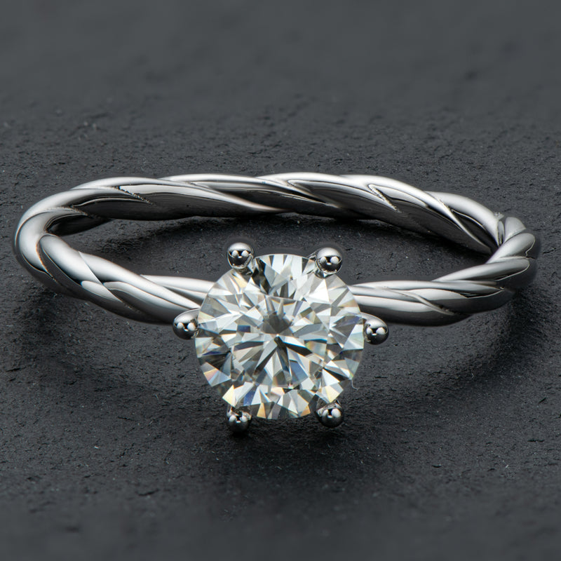 925 Sterling Silver Classic Round Cut CZ Diamond Solitaire Twisted Ring