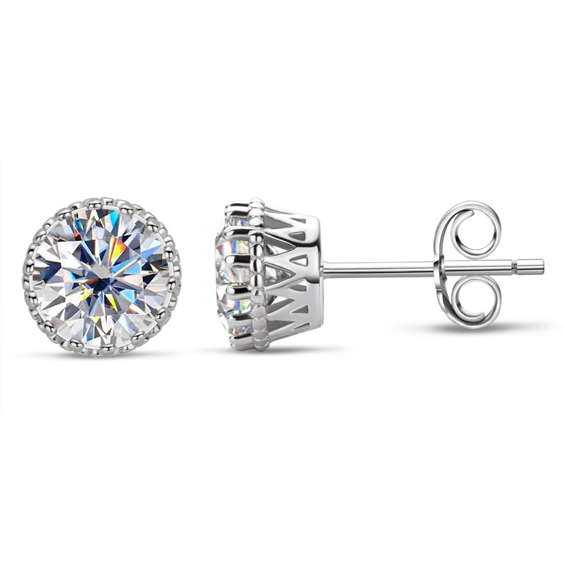 925 Sterling Silver Vintage Crown Round Cut CZ Halo Stud Earrings