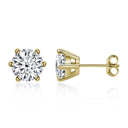 925 Sterling Silver Round Cut Cubic Zirconia Classic Stud Earrings