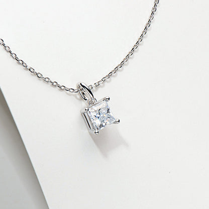 925 Sterling Silver Princess Cut CZ Pendant Necklace