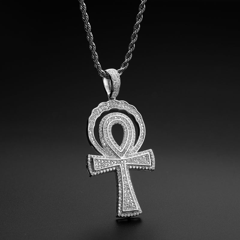 925 Sterling Silver Created CZ Cross Hip Hop Luxury Multilayer Pendant Necklace