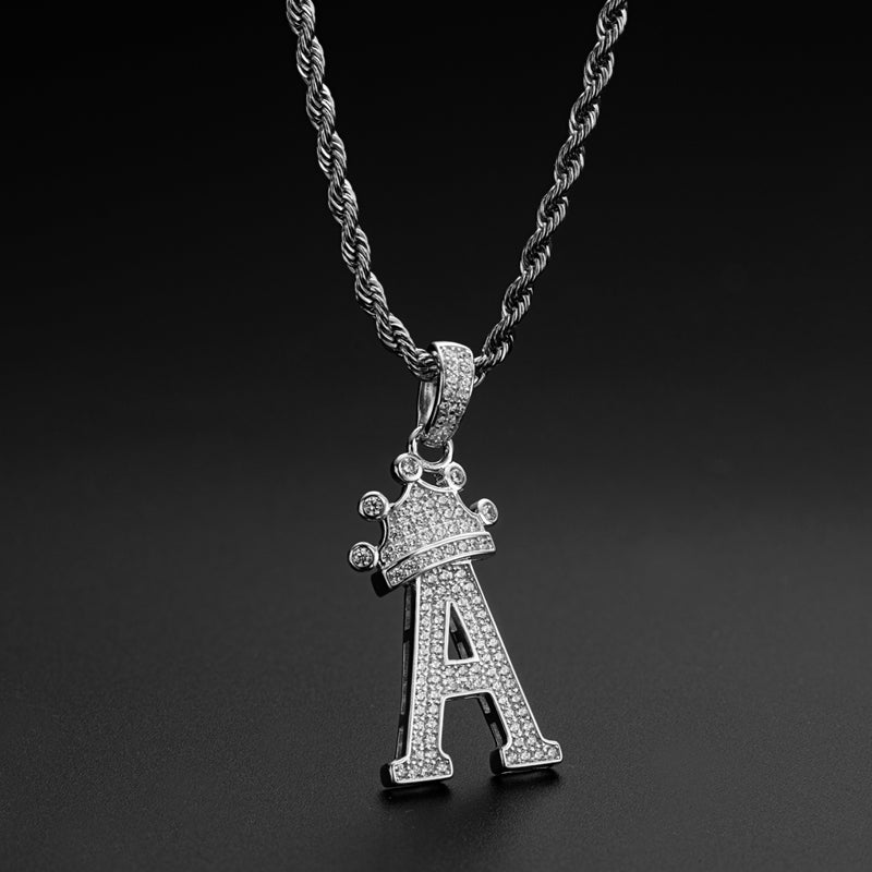 925 Sterling Silver Round Cut Created Diamond Hip Hop Micro Pave The Letter A Pendant Necklace