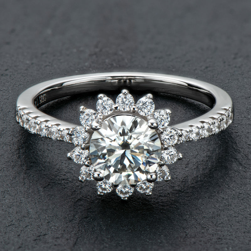 925 Sterling Silver Round Cut CZ Halo Pave Ring