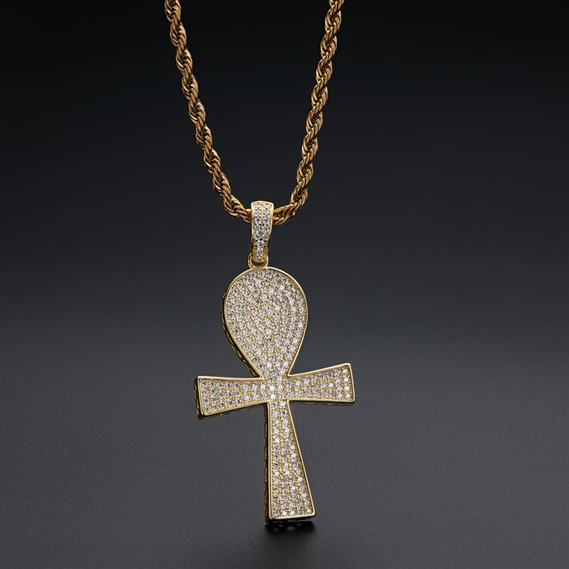 925 Sterling Silver Full Created Diamond Cross Hip Hop Men Pendant Necklace