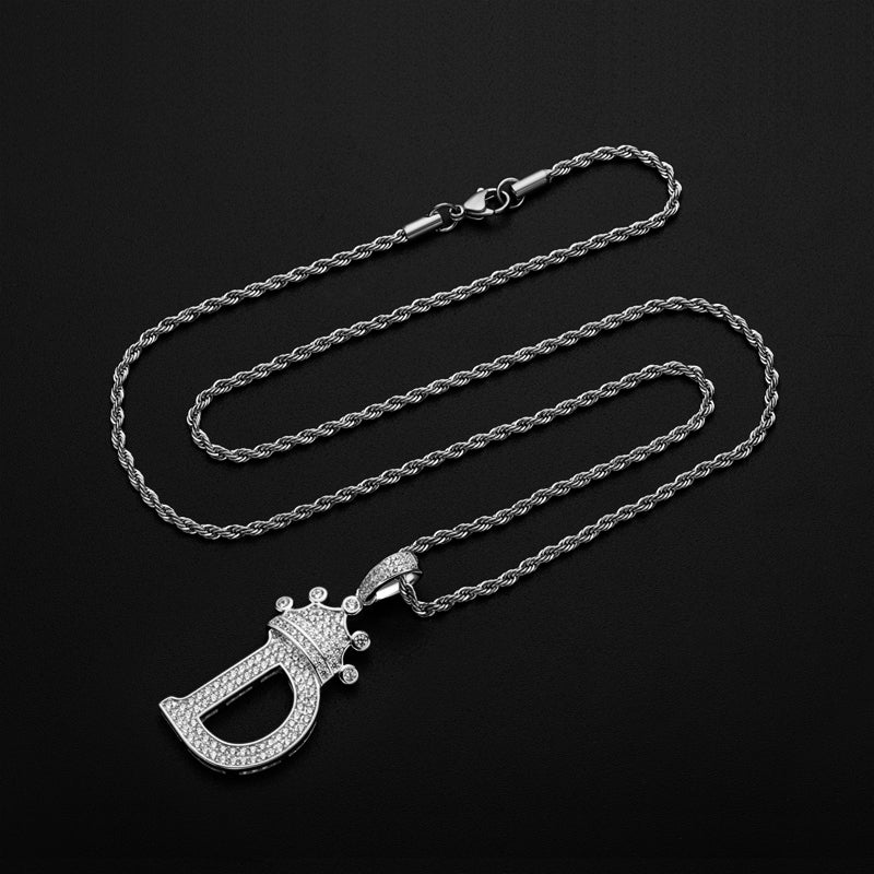 925 Sterling Silver Round Cut Created Diamond Hip Hop Micro Pave The Letter D Pendant Necklace