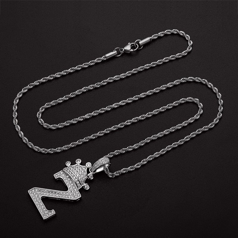 925 Sterling Silver The Letter Z Created CZ Hip Hop Pendant Necklace