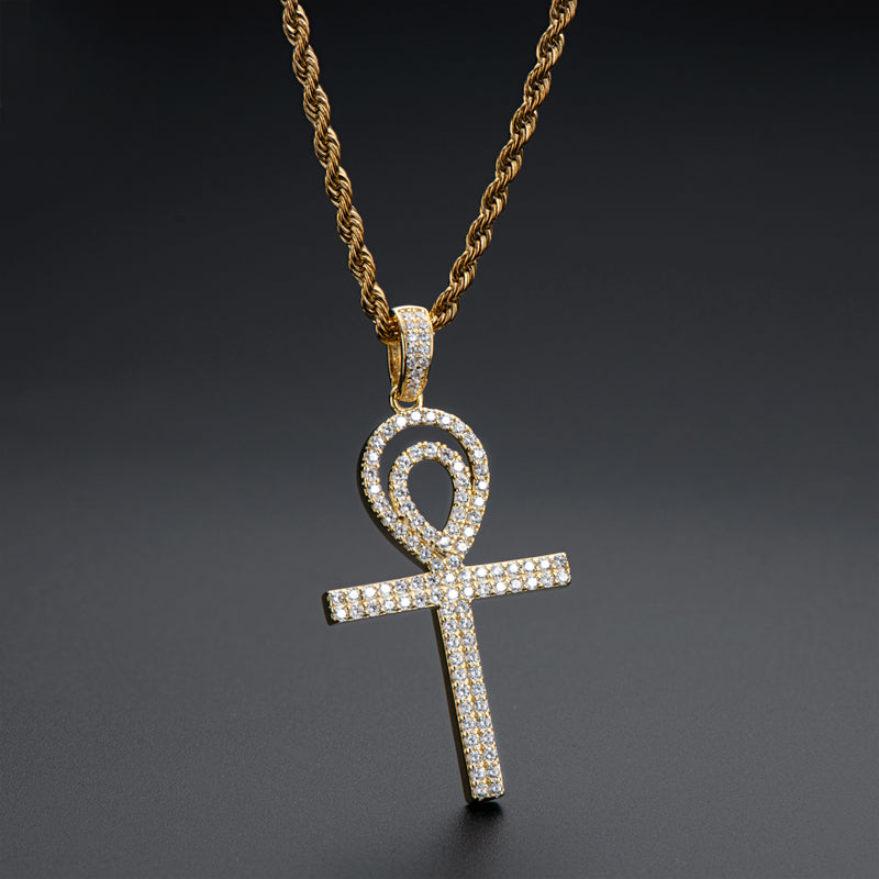 925 Sterling Silver Round Cut Created CZ Personalized Cross Hip Hop Pendant Necklace