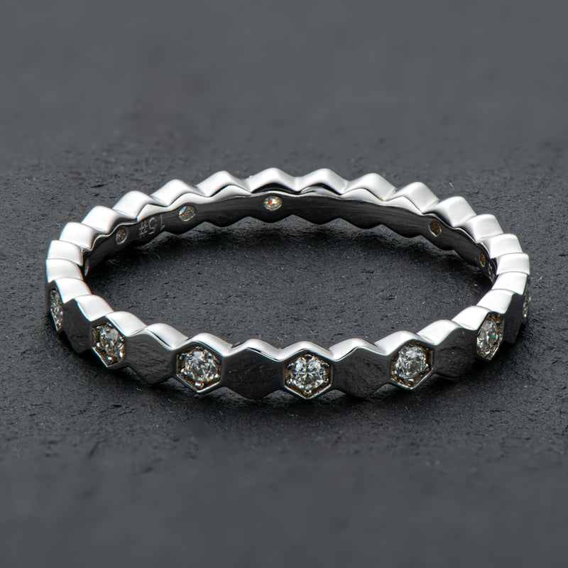 925 Sterling Silver Round Cut Honeycomb CZ Eternity Band