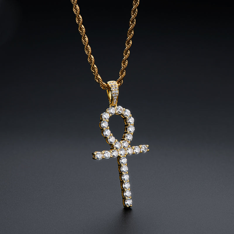 925 Sterling Silver Created CZ Cross Hip Hop Rope Chain Pendant Necklace