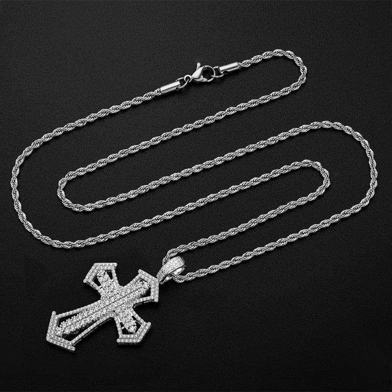 925 Sterling Silver Created Diamond Personalized Cross Luxury Hip Hop Pendant Necklace