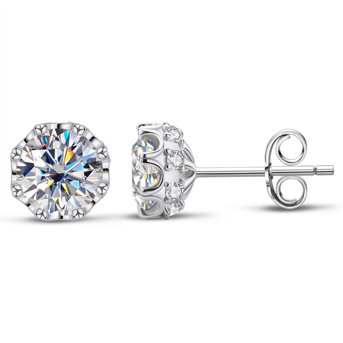 925 Sterling Silver Round Cut Moissanite Diamond Classic Stud Earrings