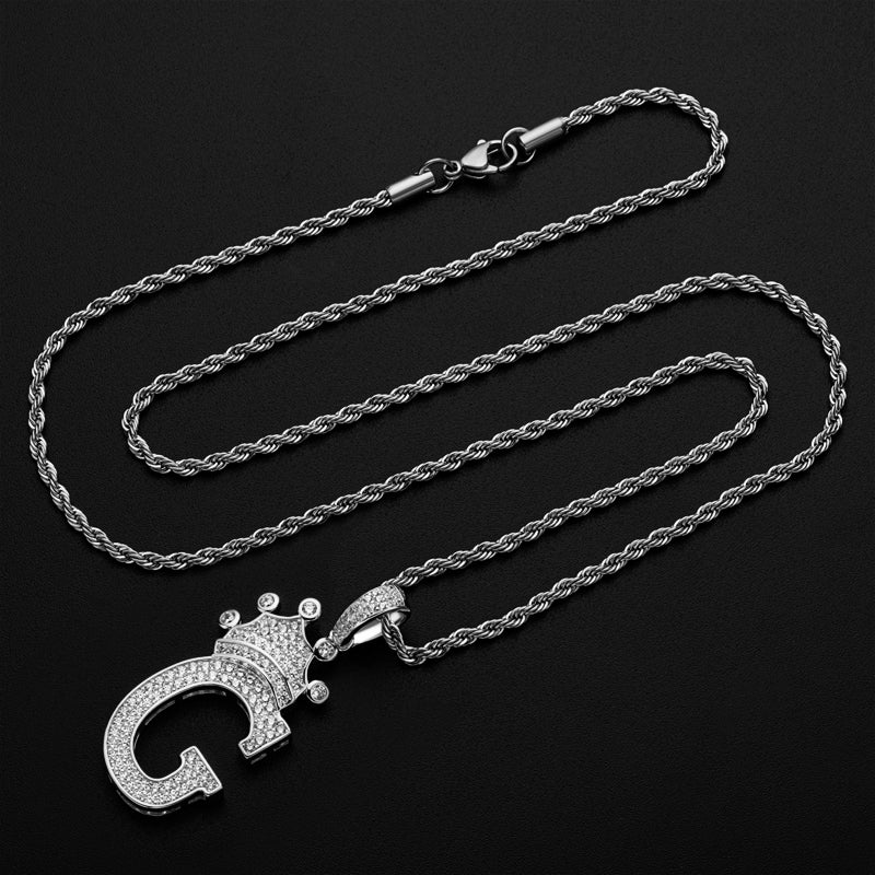 925 Sterling Silver Round Cut Created Diamond Hip Hop Micro Pave The Letter G Pendant Necklace