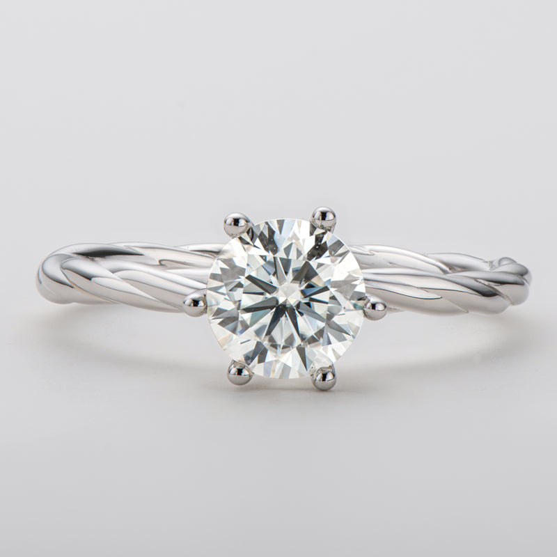 925 Sterling Silver Classic Round Cut CZ Diamond Solitaire Twisted Ring