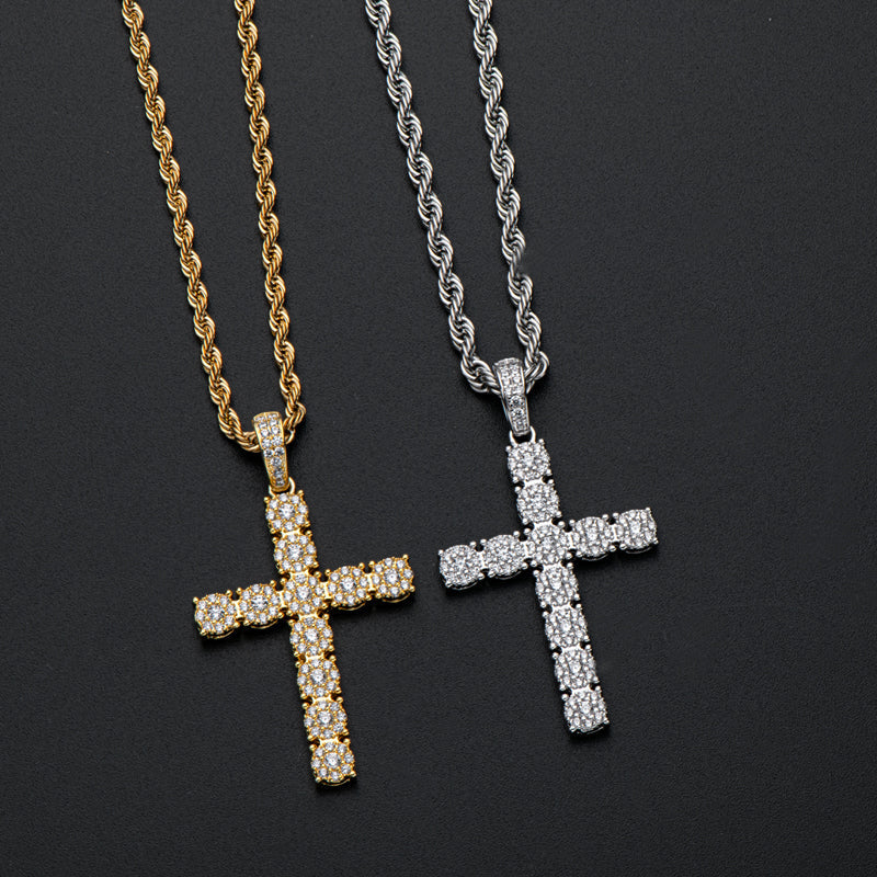 925 Sterling Silver Personalized Cross Long Chain Cool Men Pendant Necklace