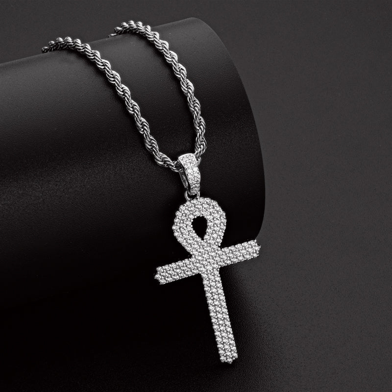 925 Sterling Silver Created Diamond Cross  Hip Hop Men Pendant Necklace