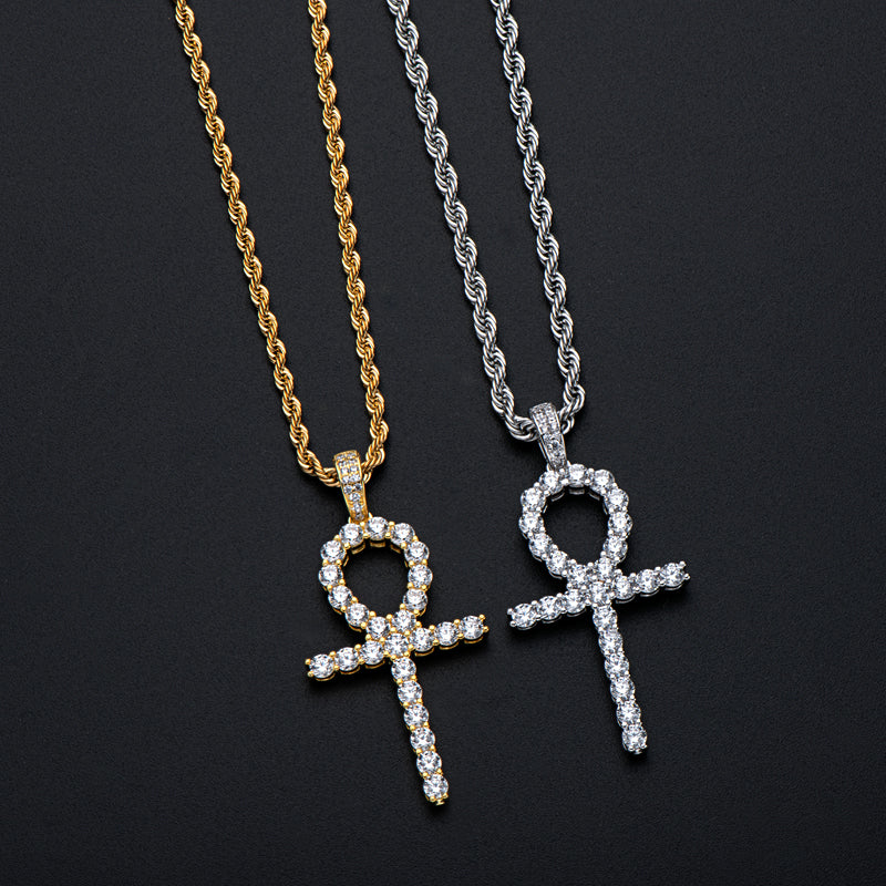 925 Sterling Silver Created CZ Cross Hip Hop Rope Chain Pendant Necklace