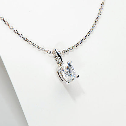 925 Sterling Silver Oval Cut 1.0CT CZ Pendant Necklace