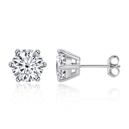 925 Sterling Silver Round Cut Cubic Zirconia Classic Stud Earrings