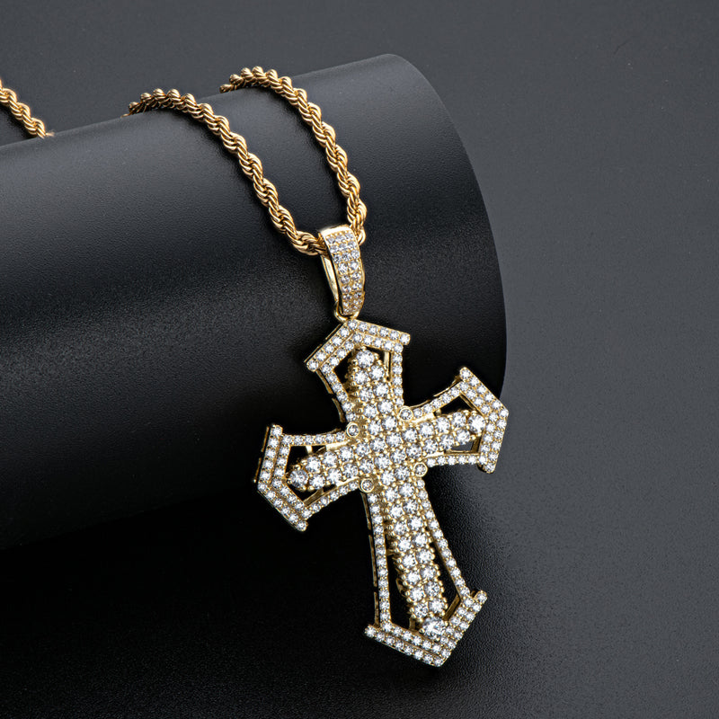 925 Sterling Silver Created Diamond Personalized Cross Luxury Hip Hop Pendant Necklace