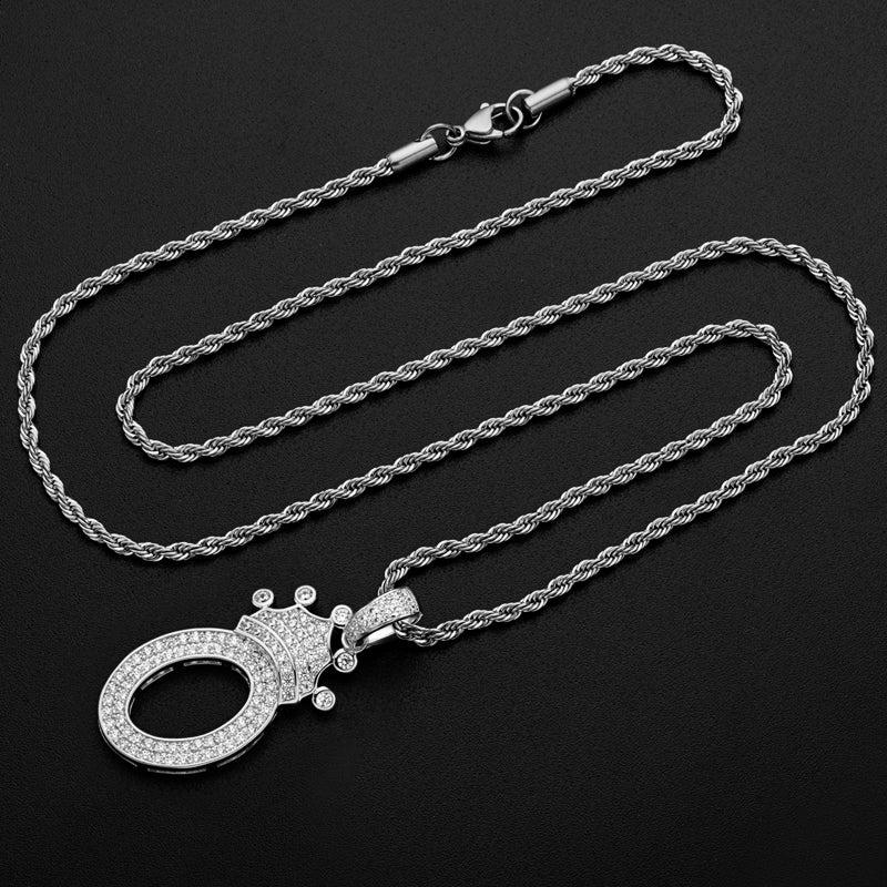 925 Sterling Silver Number 0 Created Diamond Hip Hop Long Chain Pendant Necklace