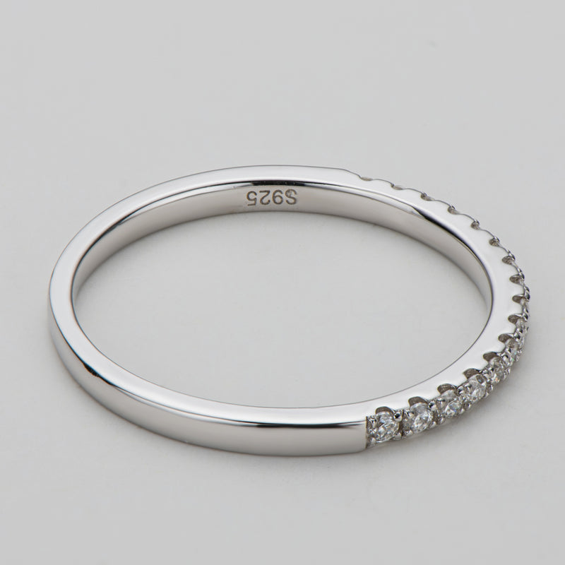 925 Sterling Silver Round Cut Cz Half Eternity Wedding Band