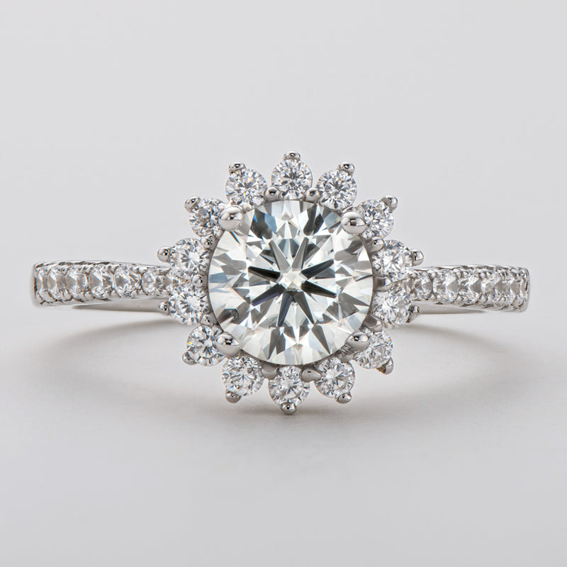 925 Sterling Silver Round Cut CZ Halo Pave Ring