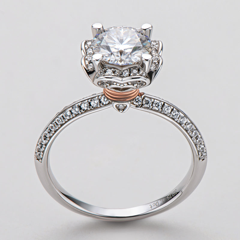 925 Sterling Silver Two Tone Round Cut CZ Pave Ring