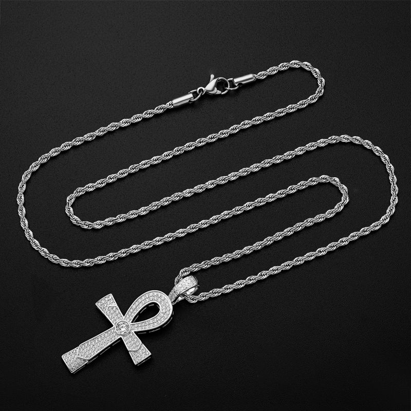 925 Sterling Silver Round Cut Created Diamond Cross Hip Hop Luxury Pendant Necklace