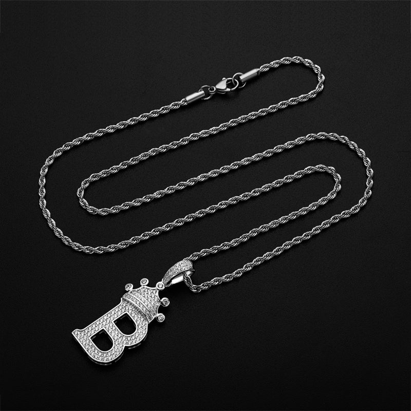 925 Sterling Silver Round Cut Created Diamond Hip Hop Micro Pave The Letter B Pendant Necklace