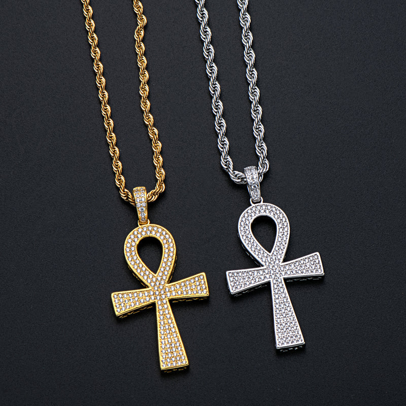 925 Sterling Silver Cross Created Diamond Hip Hop Long Chain Pendant Necklace