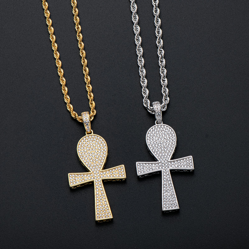 925 Sterling Silver Full Created Diamond Cross Hip Hop Men Pendant Necklace