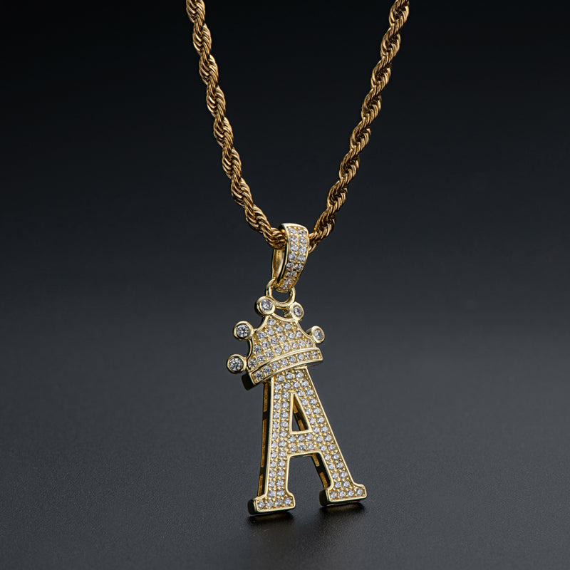 925 Sterling Silver Round Cut Created Diamond Hip Hop Micro Pave The Letter A Pendant Necklace