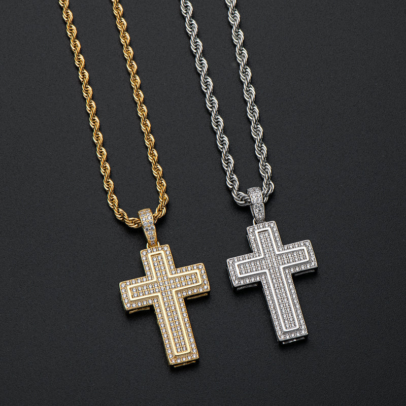 925 Sterling Silver Personalized Multilayer Cross Long Chain Cool Pendant Necklace