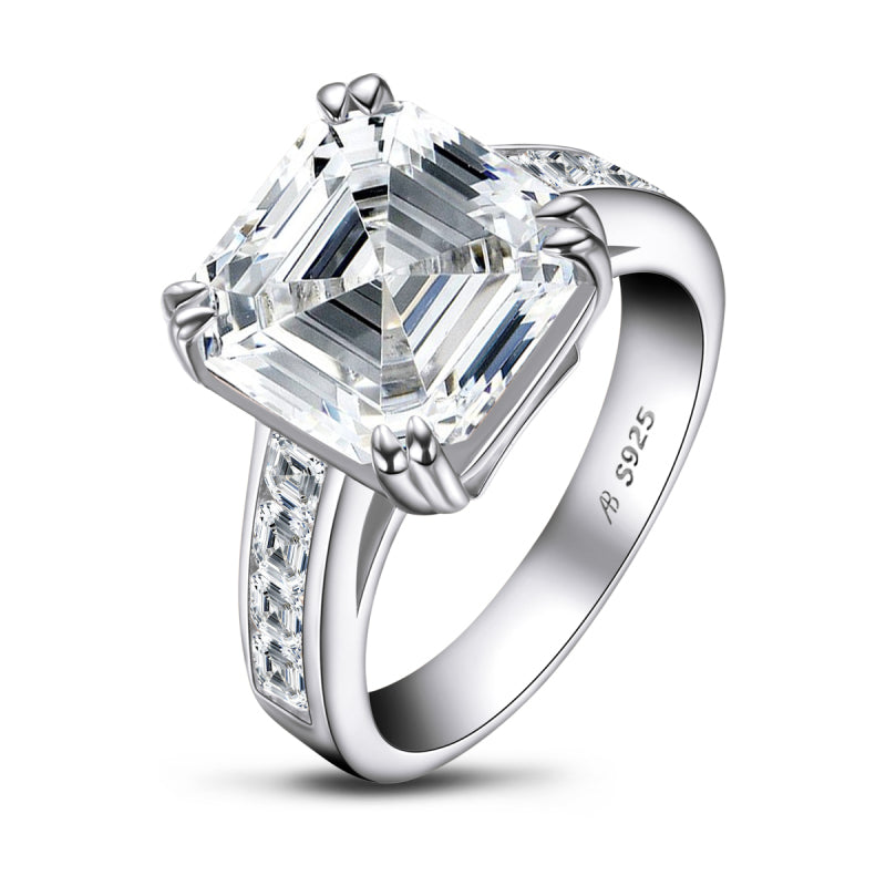 925 Sterling Silver Asscher Cut Created Diamond  Ring