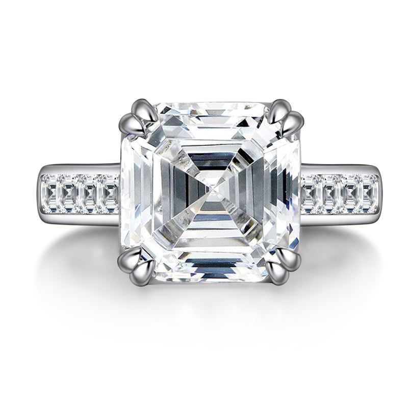 925 Sterling Silver Asscher Cut Created Diamond  Ring