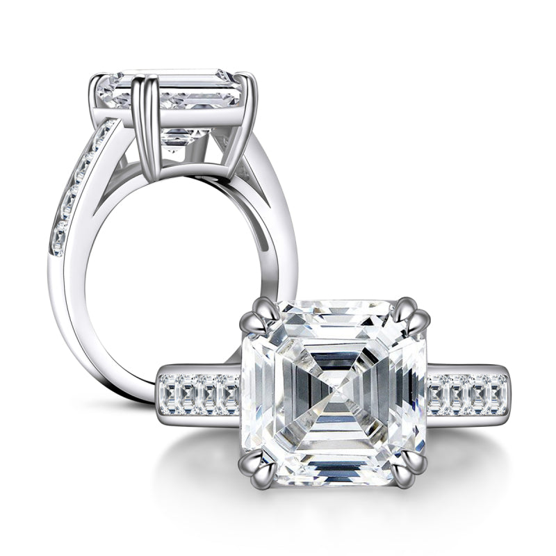 925 Sterling Silver Asscher Cut Created Diamond  Ring