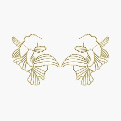 925 Sterling Silver Yellow Gold Unique Goldfish Design Drop Earrings