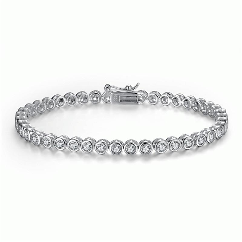 925 Sterling Silver Bezel Round Created White CZ Tennis Bracelet