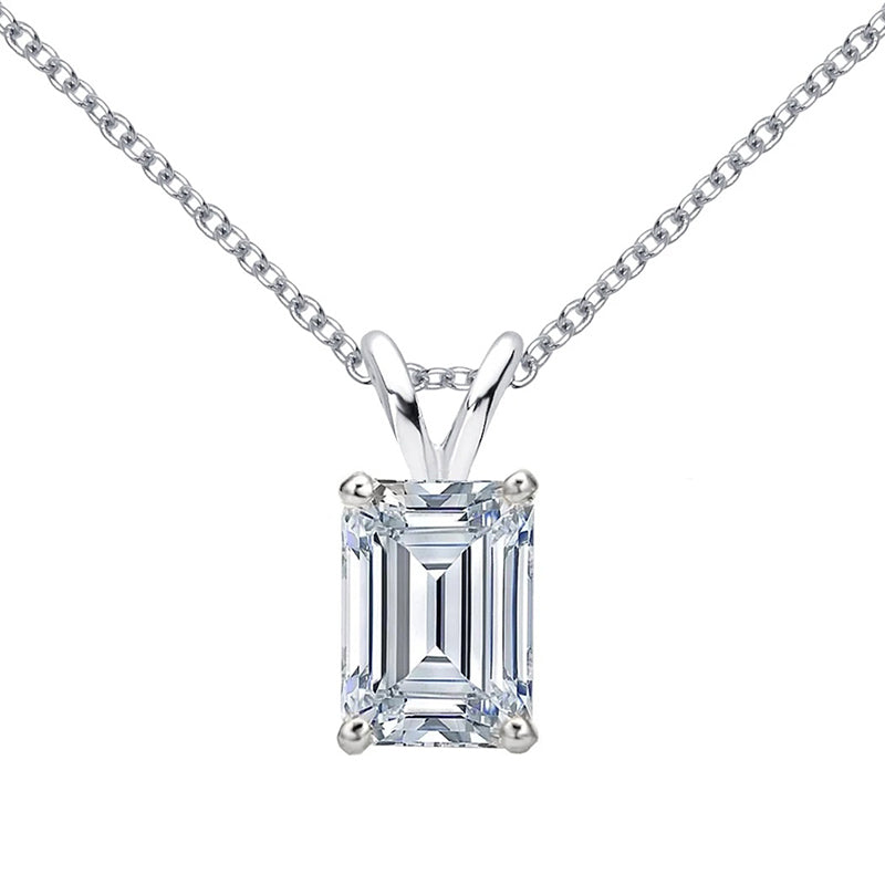 925 Sterling Silver Emerald Cut  Created CZ Pendant Necklace