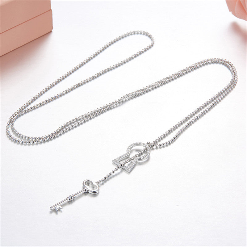 925 Sterling Silver Time Key Chain Fashion Necklace