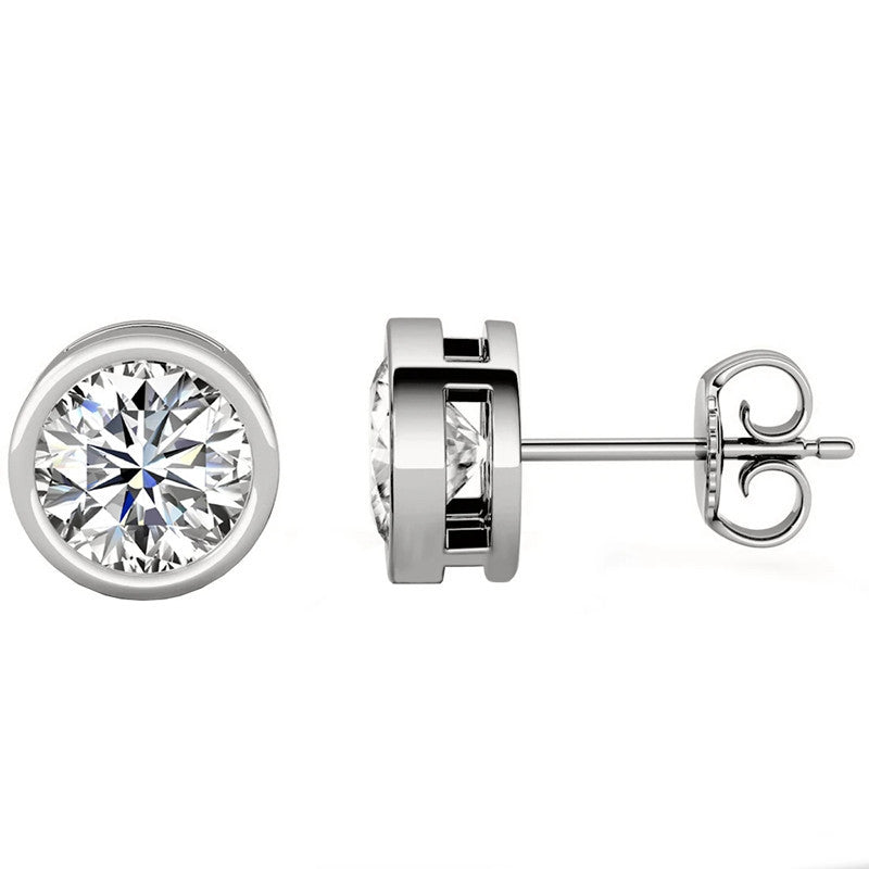 925 Sterling Silver Round Cut Cubic Zirconia Stud Earrings