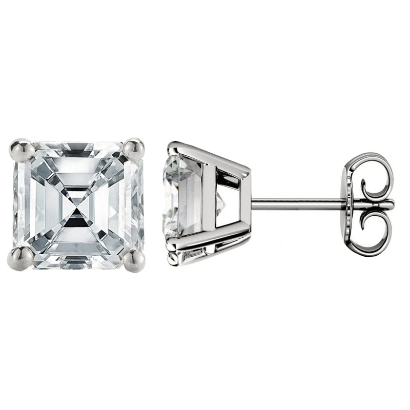 925 Sterling Silver  Asscher Cut Cubic Zirconia Stud Earrings