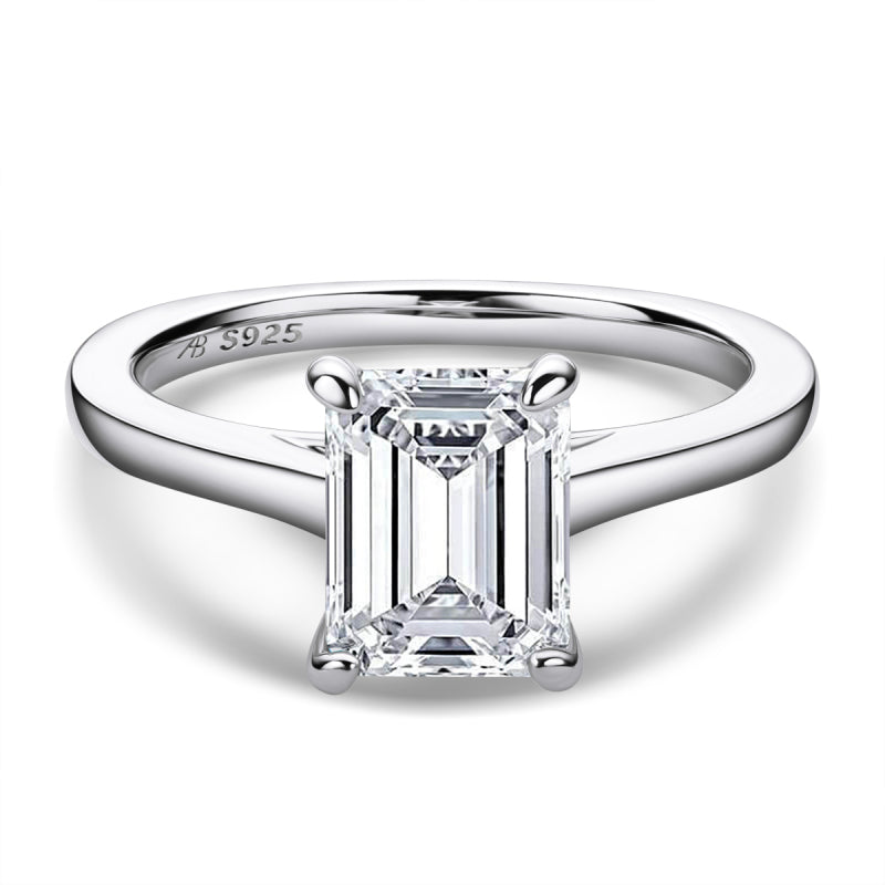 925 Sterling Silver Emerald Cut CZ Solitaire Ring