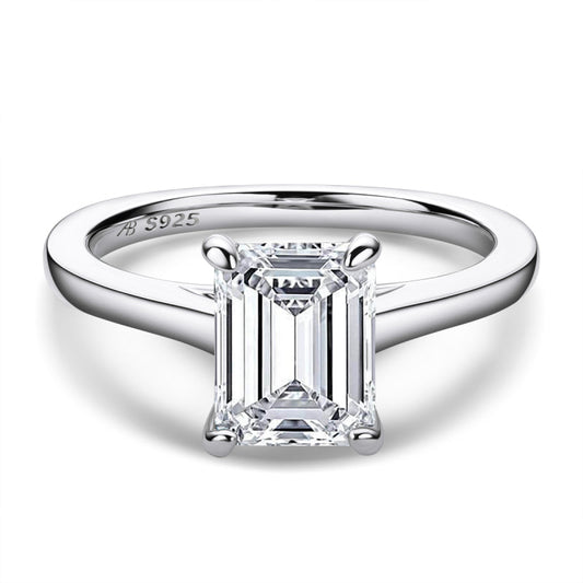 925 Sterling Silver Emerald Cut CZ Solitaire Ring